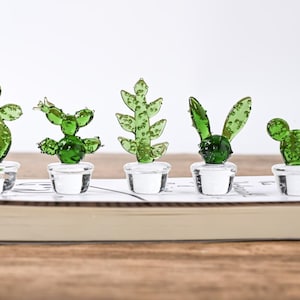 Handmade Mini Glass Cactus Figurine | Desk Decor