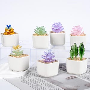 Fused Glass Cactus Set | Stained Glass Succulents, Car Decor