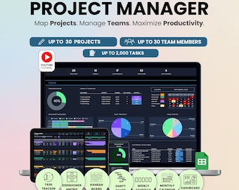 Dark Mode Project Management Template Google Sheets Task Tracker Team Decision Matrix Kanban Board Gantt Chart Weekly and Monthly Calendars