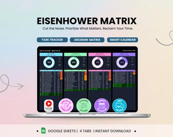 Eisenhower Matrix Google Sheets Dark Mode Task Priority Tracker To Do List Spreadsheet Task Manager Calendar Decision Matrix Google Sheets