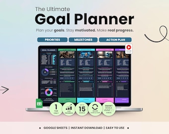 Goal Planner Google Sheets Dark Mode Goal Tracker Spreadsheet SMART Goal Setting Template Productivity Planner Personal Growth