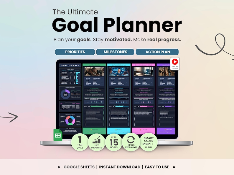 Goal Planner Google Sheets Dark Mode Goal Tracker Spreadsheet SMART ...