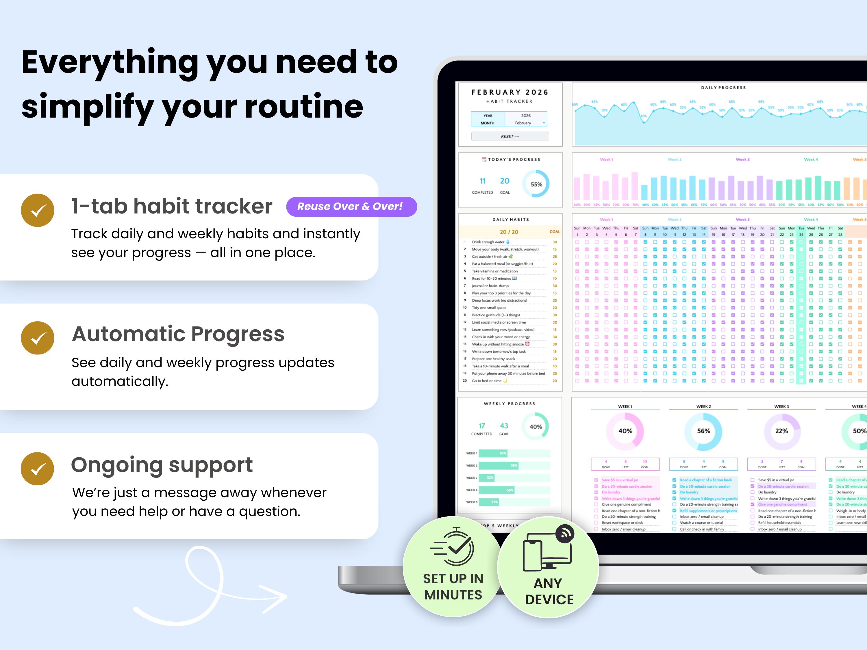 Habit Tracker Google Sheets Daily Routine Weekly Habits Tracking ...