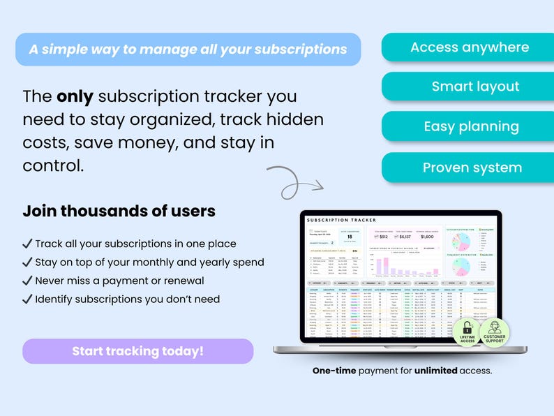 The only subscription tracker you need to stay organized, track hidden costs, save money, and stay in control.