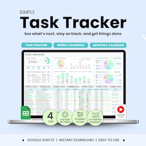 Simple Task Tracker Google Sheets To Do List Spreadsheet Task Manager ADHD Productivity Planner Daily Weekly Planner Monthly Calendar