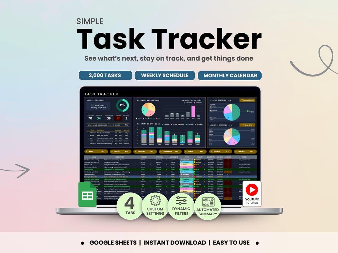 Task Tracker Google Sheets Dark Mode to Do List Spreadsheet ADHD ...