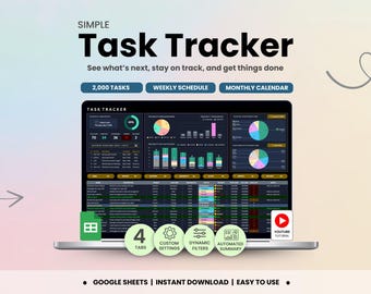 Task Tracker Google Sheets Dark Mode To Do List Spreadsheet ADHD Productivity Planner Manager Tool Daily Weekly Monthly Calendar