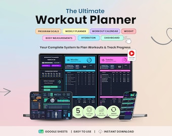 Workout Planner Google Sheets Exercise Tracker Spreadsheet Gym Checklist Fitness Tracker Weightlifting Cardio Pilates Calendar Dashboard