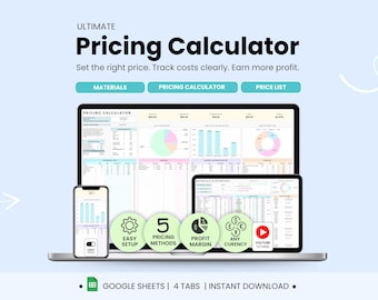 Pricing Calculator Spreadsheet for Small Business Google Sheets Pricing Template Profit Margin Cost Tracker Price List Materials Inventory