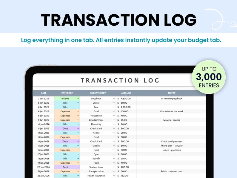 Log transactions for your budget tracker