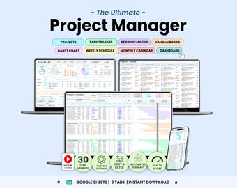 Project Management Team Task Tracker Google Sheets Decision Matrix Kanban Board Gantt Chart Weekly Schedule Monthly Planner Dashboard