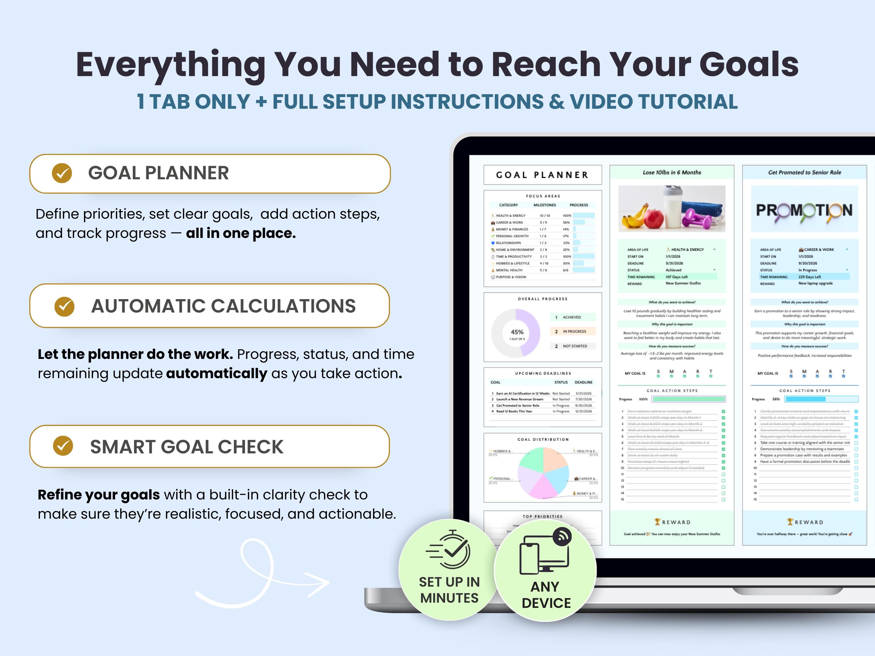 Goal Planner Google Sheets Simple Goal Tracker Spreadsheet SMART Goal ...