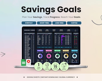 Sinking Funds Spreadsheet Dark Mode Savings Tracker Google Sheets Savings Planner Personal Finance Dashboard Monthly Savings Goal Planner