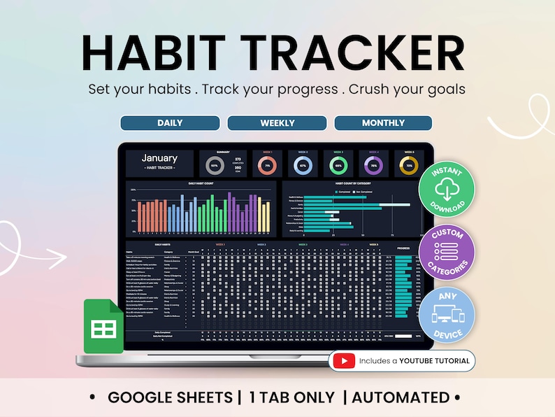 Daily Habit Tracker Dark Mode to Do List Daily Weekly Monthly Habit ...