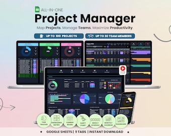 Dark Mode Project Management Template Google Sheets Task Tracker Team Decision Matrix Kanban Board Gantt Chart Weekly and Monthly Calendars