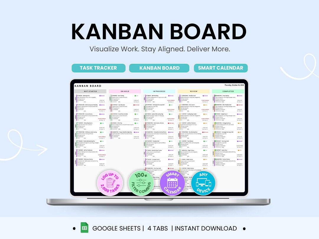 Kanban Board Task Tracker Google Sheets for Small Business Team ...