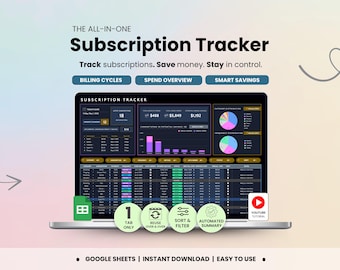Subscription Tracker Google Sheets Template Dark Mode Recurring Payments, Savings Tracker Monthly & Yearly Expenses (Digital Download)