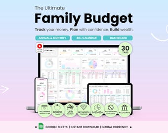 Family and Couple Budget Spreadsheet Template Household Expenses Kids Family Monthly Annual Budget Google Sheets Bill Debt Calendar Tracker