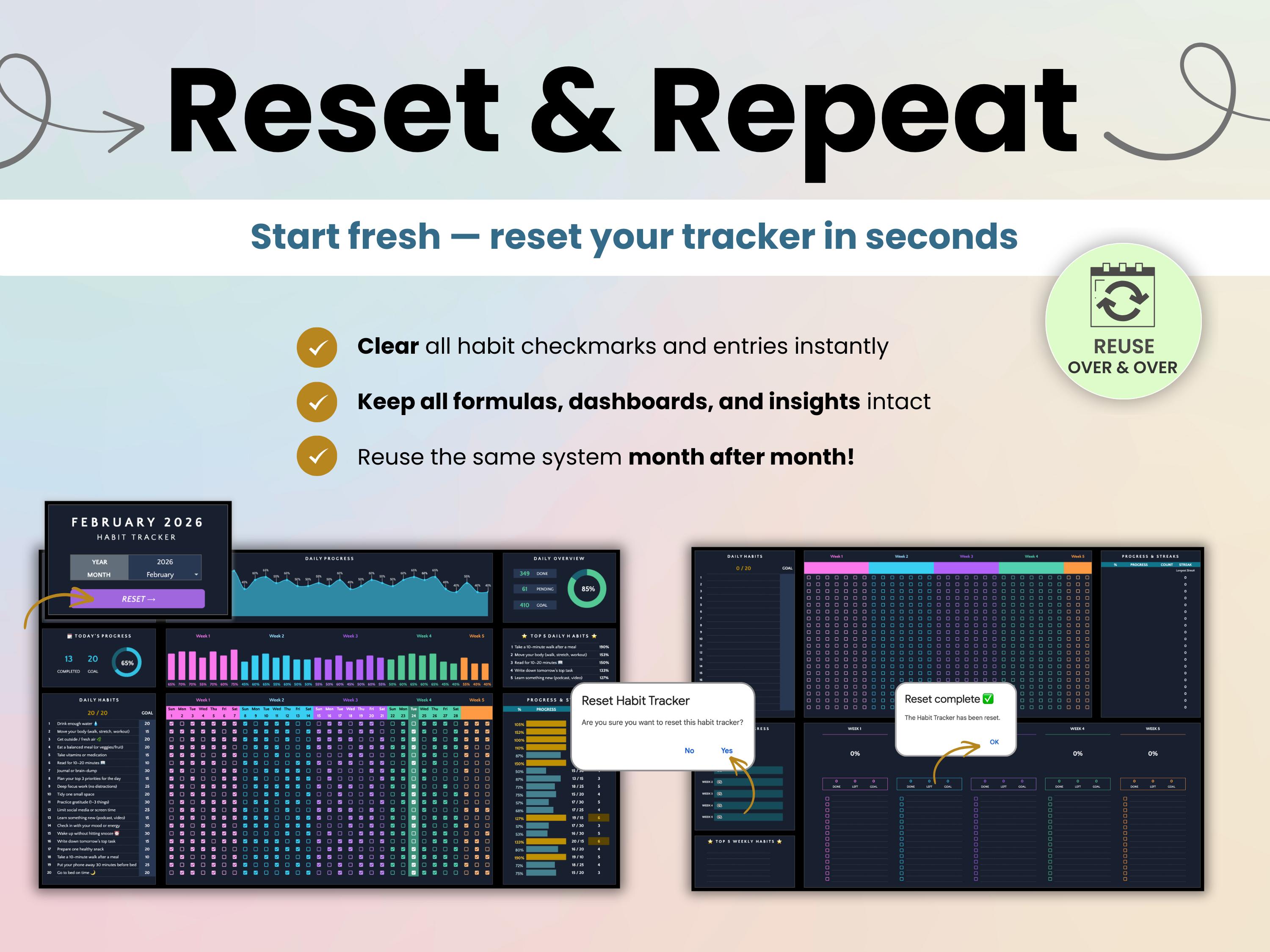 Habit Tracker Google Sheets Dark Mode Daily Routine Weekly Habits ...