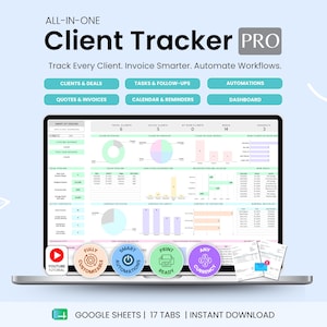 Client Tracker CRM Pro Google Sheets Small Business Lead Management Task Tracker Invoices Communications Log Automations Business Planner