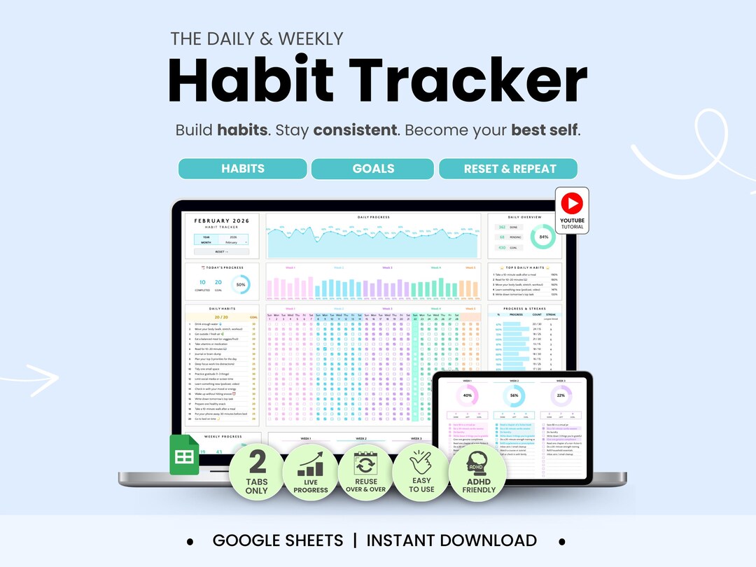 Habit Tracker Google Sheets Daily Routine Weekly Habits Tracking ...