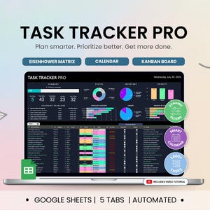 Task Tracker Spreadsheet Dark Mode Task Priority Tracker Google Sheets To Do List Eisenhower Matrix Kanban Board Work Task Manager Calendar