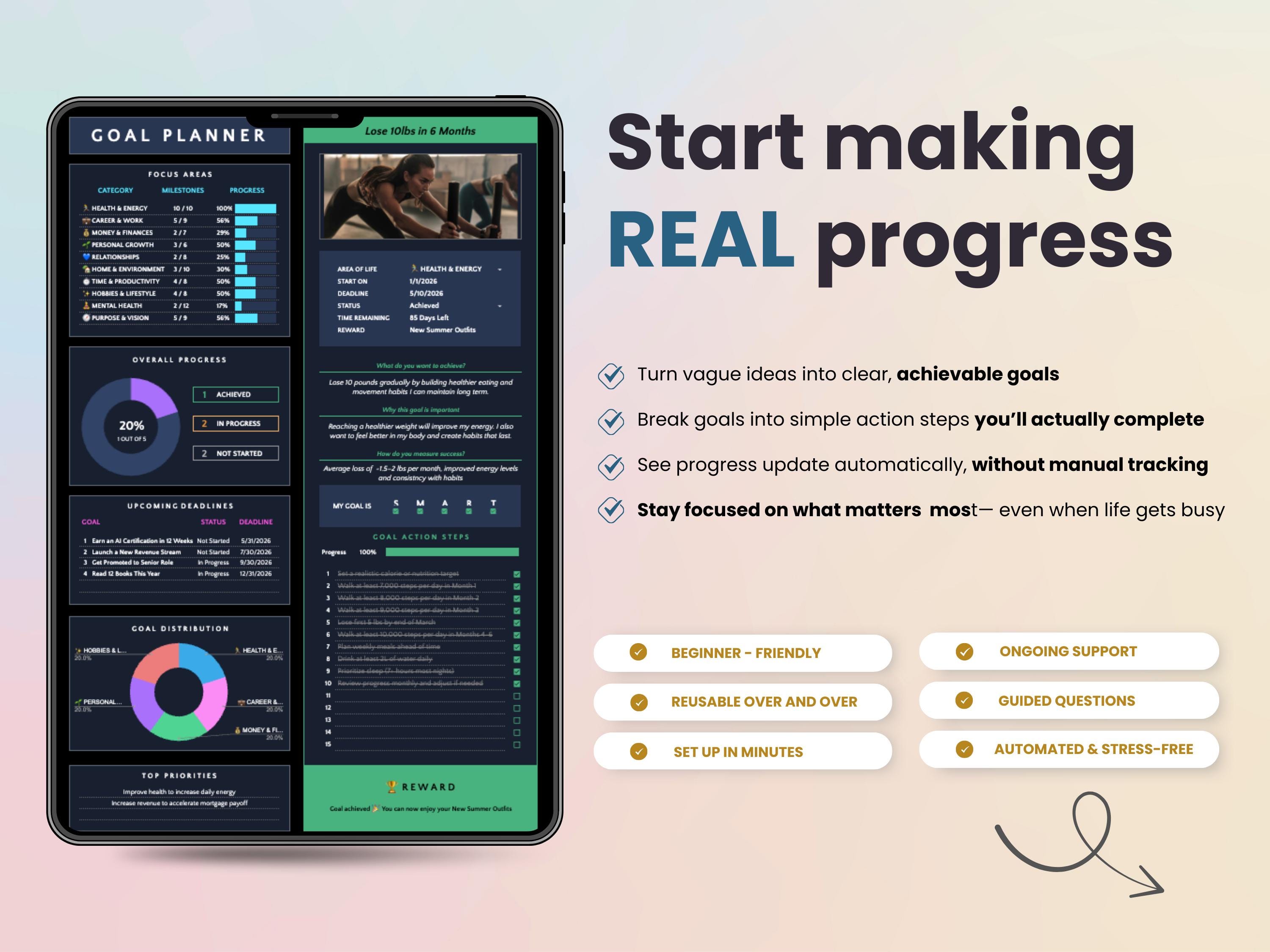 Goal Planner Google Sheets Dark Mode Goal Tracker Spreadsheet SMART ...