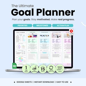 Goal Planner Google Sheets Simple Goal Tracker Spreadsheet SMART Goal Setting Template Productivity Planner Self Improvement Personal Growth