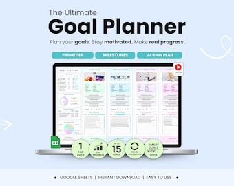 Goal Planner Google Sheets Simple Goal Tracker Spreadsheet SMART Goal Setting Template Productivity Planner Self Improvement Personal Growth