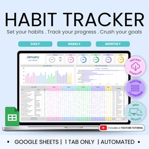 Habit Tracker Google Sheets Daily Routine Weekly Habits Goal Planner To Do List Monthly Habit Tracker Spreadsheet Daily Routine Tracker
