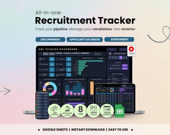 Recruitment Tracker Google Sheets Dark Mode Hiring Applicant Tracking System ATS Recruiter Tool Job Tracker HR Recruitment Dashboard