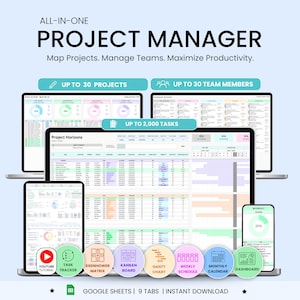 Project Management Team Task Tracker Google Sheets Decision Matrix Kanban Board Gantt Chart Weekly Schedule Monthly Planner Dashboard