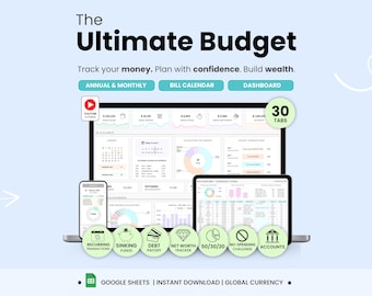 Annual Budget Planner Google Sheets Budget Template Income Expenses Savings Tracker Net worth Tracker Debt Payoff  Bill Calendar