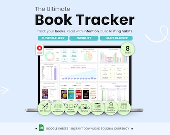 Book Tracker Spreadsheet Reading Journal Planner TBR Review Google Sheets Digital Library Reading Dashboard Wishlist Tracker