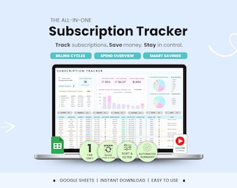 Subscription Tracker Google Sheets Template Recurring Payments, Savings Tracker Monthly & Yearly Expenses (Digital Download)
