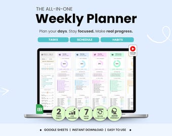 Daily & Weekly Planner Google Sheets ADHD Productivity Planner Time Blocking Schedule Template Habits Daily Task Tracker
