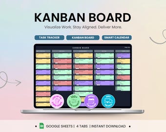 Kanban Board Dark Mode Task Tracker Google Sheets for Small Business Team Workflow Project Planner Calendar Task Checklist