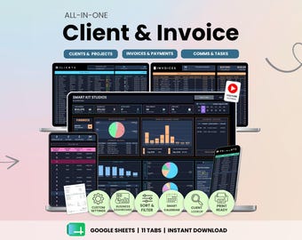 Client & Invoice Tracker Dark Mode for Google Sheets Client Database Communication Log Invoice Payment Task Tracker Calendar Dashboard