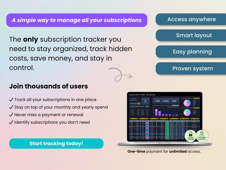 The only subscription tracker you need to stay organized, track hidden costs, save money, and stay in control.