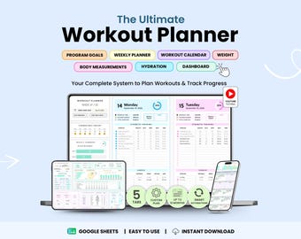 Workout Planner Google Sheets Exercise Tracker Spreadsheet Gym Checklist Fitness Tracker Weightlifting Cardio Pilates Calendar Dashboard