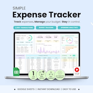 Expense Tracker Spreadsheet Spending Tracker Template Google Sheets Monthly Bi-weekly Paycheck Dashboard Budget Tracker Personal Finance