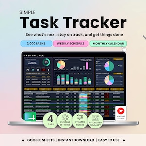 Aufgaben-Tracker, Google Tabellen, Dunkelmodus, To-Do-Liste, Tabellenkalkulation, Aufgabenmanager, ADHS-Produktivitätsplaner, Tages-, Wochen- und Monatskalender