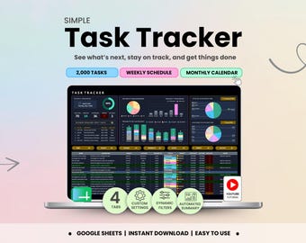 Task Tracker Google Sheets Dark Mode To Do List Spreadsheet Task Manager ADHD Productivity Planner Daily Weekly Planner Monthly Calendar