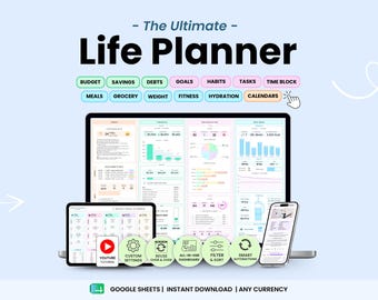 ADHD Life Planner Google Sheets: Budget, Goals, Tasks, Habits (Digital Download)