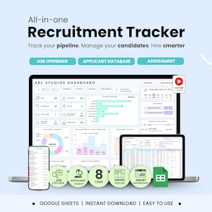 Einstellungs-Tracker Google Sheets Einstellungs-Tracker Applicant Tracking System ATS Einstellungs-Tool Job-Bewerber-Tracker HR-Recruitment-Dashboard