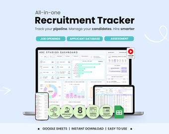 Recruitment Tracker Google Sheets Hiring Tracker Applicant Tracking System ATS Recruiter Tool Job Applicant Tracker HR Recruitment Dashboard