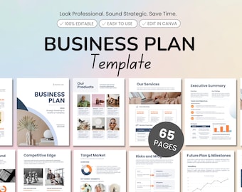 Business Plan Template | 65-Page Small Business Planner (Canva Editable)