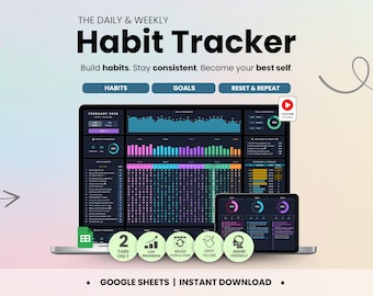 Habit Tracker Google Sheets Dark Mode Daily Routine Weekly Habits Tracking Planner To Do List Spreadsheet ADHD Goal Productivity Template