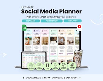 Social Media Planner Google Sheets Multi-Platform Content Calendar Digital Creator Planner Feed View Post Scheduler Platform Analytics