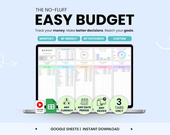 Google Sheets Budget Planner: Weekly, Monthly, & Paycheck Budget (Digital Download)